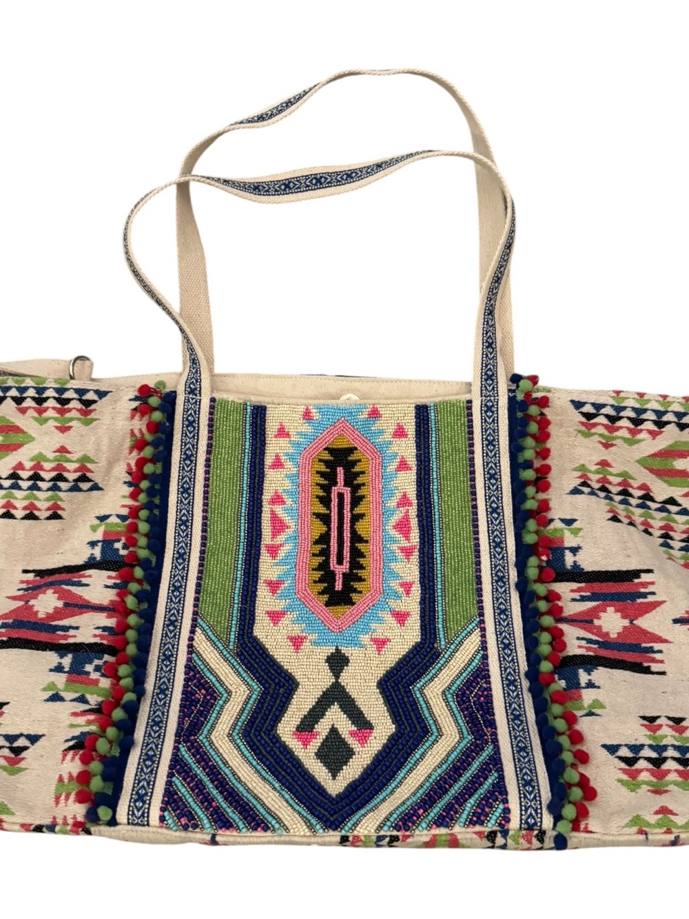 ✨America & Beyond Tribal Hand Beaded Boho Festival Chic Large Multi Purpose Tote